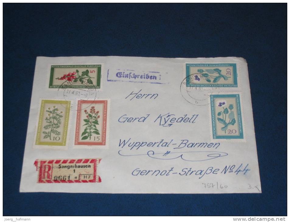 Brief Cover DDR Deutschland Recommande Einschreiben Sangershausen - Wuppertal 1960 Blume Blumen Flower Flowers - Covers & Documents