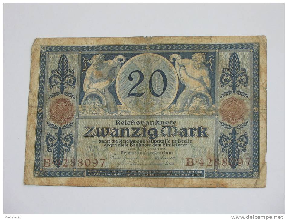 20 Mark - Zwanzig Mark -  1915 Reichsbanknote - Germany - Allemagne - 20 Mark