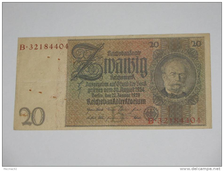 20  Reichsmark - Zwanzig Reichmark - 1929  Reichsbanknote - Germany - Allemagne - 20 Mark