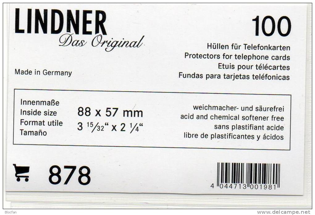 Telefonkarten Hüllen I100-Box Neu 9€ Zum Schutz/Sortieren Telefon-Karten TC #878 LINDNER 88x57mm For Telecards The World - Non Classés