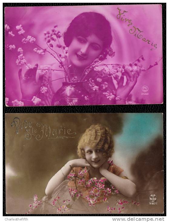 9 X CARTE PHOTO * VIVE MARIE * - FILLE  - MODE - FLEUR - TRES JOLIE - 2 Scans - Prénoms