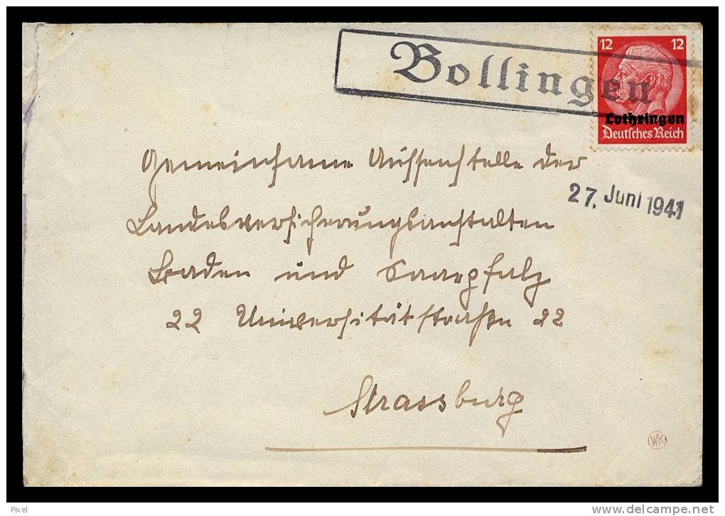 24-7-1941 - Griffe Encadrée Bollingen Sur Lettre Vers Strasburg - Lettres & Documents