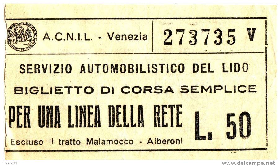 VENEZIA  A.C.N.I.L. /  Servizio Automobilistico Del Lido - Biglietto Di Corsa Semplice Da Lire 50 - Altri & Non Classificati