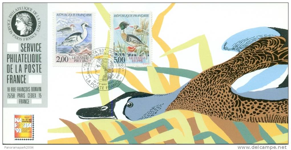 105 Carte Officielle Exposition Internationale Exhibition Dortmund 1993 FDC Canards Ducks Enten Harle Huppé Piette - Briefmarkenausstellungen