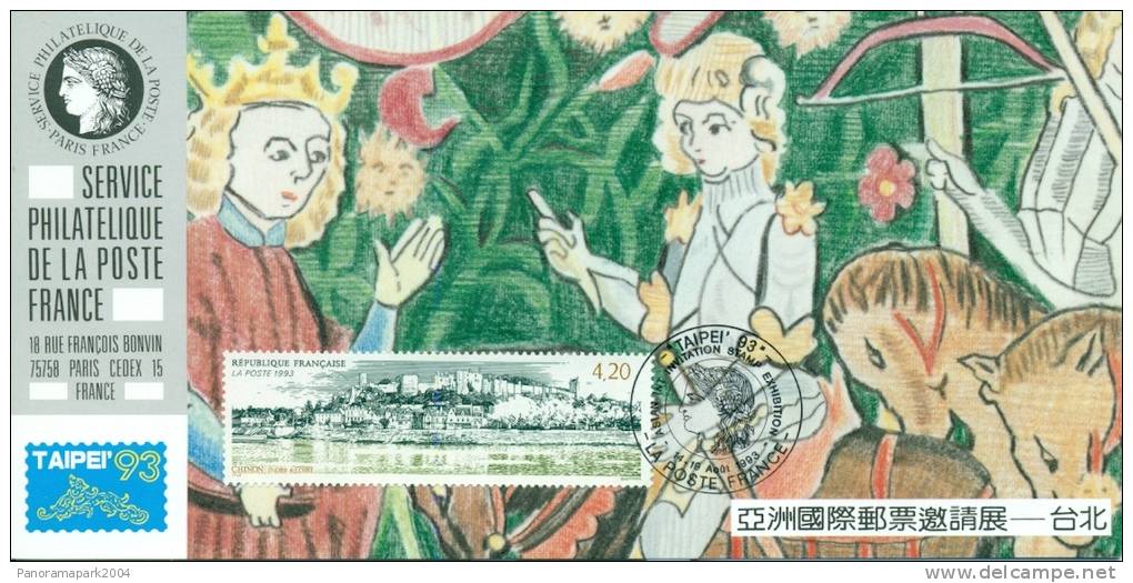 107 Carte Officielle Exposition Internationale Exhibition Taiwan Taipei 1993 FDC Vue De Chinon Indre & Loire - Philatelic Exhibitions