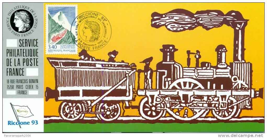 108 Carte Officielle Exposition Internationale Exhibition Riccione 1993 FDC Train D'Artouste Zug Eisenbahn Railways - Philatelic Exhibitions