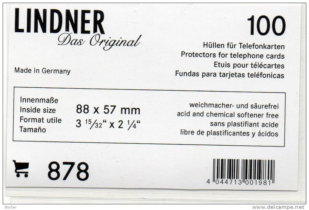 Telefonkarten Hüllen 100-Box Neu 9€ Zum Schutz/Sortieren Telefon-Karten TC # 878 LINDNER 88x57 Mm For Telecards Of World - Vierges