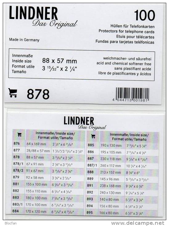 2x100-Box Telefonkarten Hüllen Neu 17€ Zum Schutz/Sortieren Telefon-Karten TC #878 LINDNER 88x57mm For Telecard Of World - Autres & Non Classés