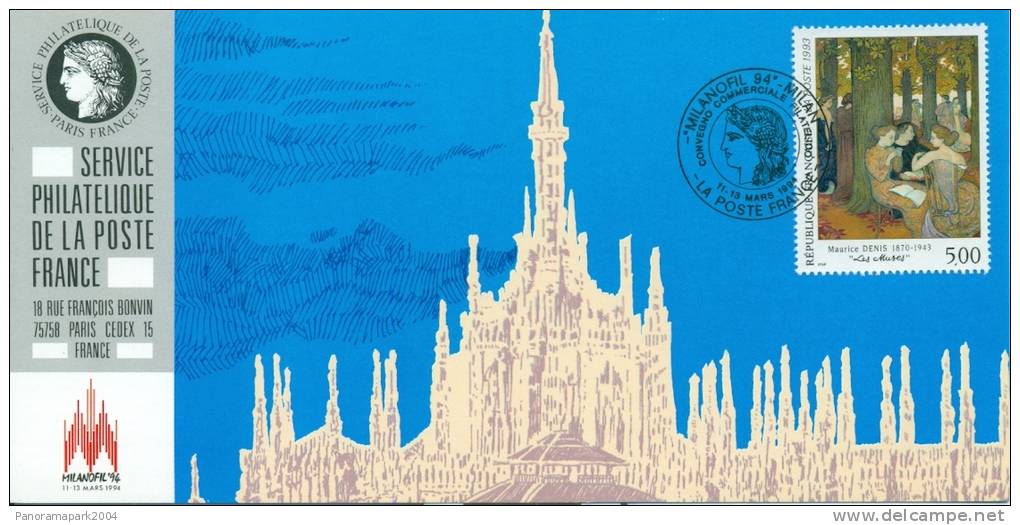 115 Carte Officielle Exposition Internationale Exhibition Milanofil 1994 FDC Tableau Maurice Denis "Les Muses" Kunst - Briefmarkenausstellungen