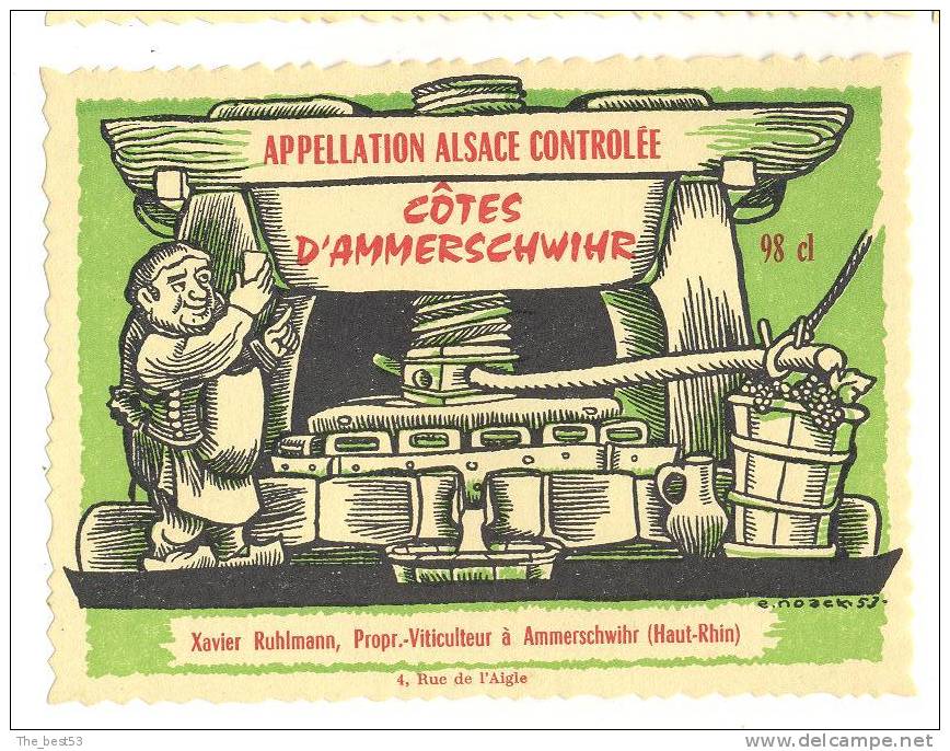Etiquette De Vin D´Alsace - Côtes D'Ammerschwihr - Illustrateur  E. Noack 1953 - X. Ruhlmann à Ammerschwihr (67) - Autres & Non Classés
