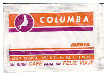 SOBRE DE AZUCAR DE CAFE COLUMBA - IBERIA DE LOS AÑOS 80 / 80´S IBERIA AIRLINES SUGAR PACKET / SUCRE ANNES 80 - Azúcar