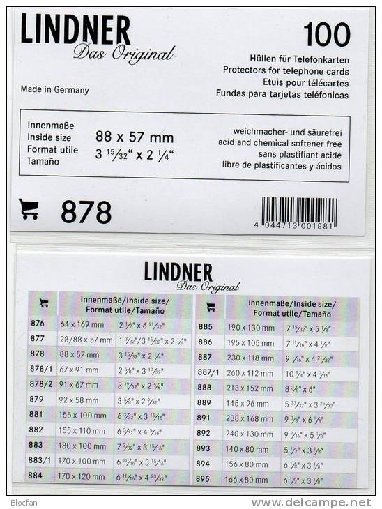 TC 300-Box Telefonkarte Hüllen New 27€ Zum Schutz/Einsortieren Telefon-Karten #878 LINDNER 88x57mm For Telecard Of World - Sobres Transparentes