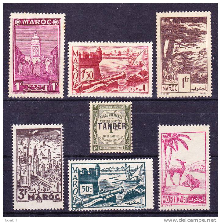 Maroc N°163 - 182 - 186 - 226 - 231 - 231B - Taxe 42  Neufs Sans Gomme (7 Valeurs) - Unused Stamps
