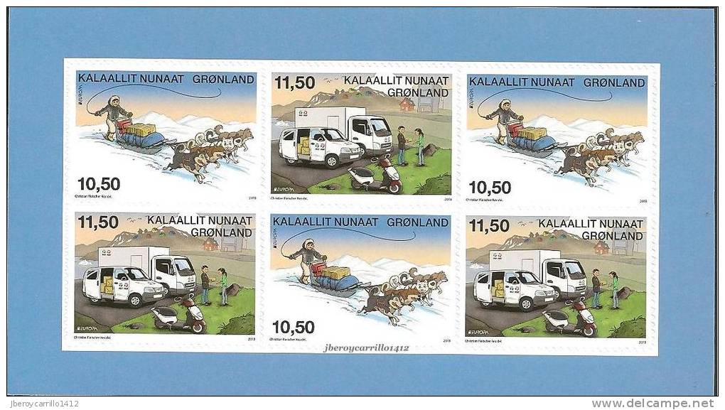 GROENLANDIA // GREENLAND -  EUROPA 2013 -TEMA ANUAL " VEHICULOS POSTALES "- 3 SERIES De 2 V. ADHESIVOS JUNTAS DE CARNET - 2013