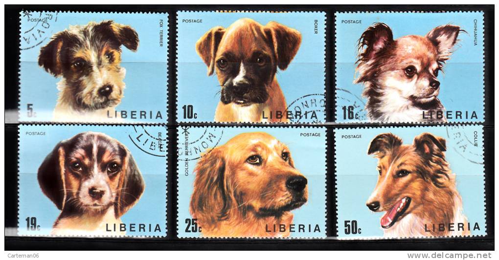 Timbre - Liberia - 6 Timbres Oblitérés - Chiens (dogs, Dog, Chien) - Liberia