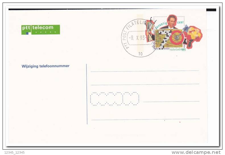 Briefkaart 1993 PTT Telecom ( Gestempeld Materiaal Kan Enigszins Afwijken ) - Postal Stationery