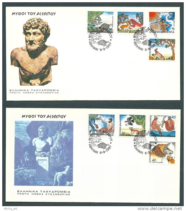 GREECE 1987 Aesop´s Fables Set Of 2 FDC - FDC