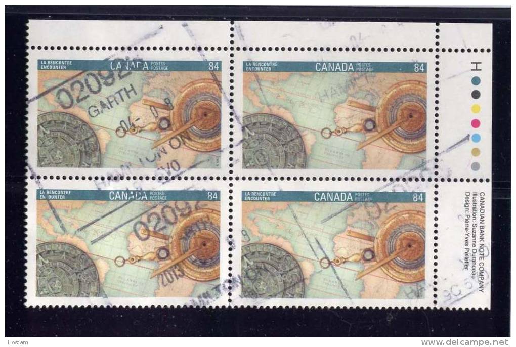 CANADA. 1992, USED  # 1407,  CANADA 92: ENCOUNTER (COLUMBUS)    USED BLOCK  UR - Blocks & Sheetlets