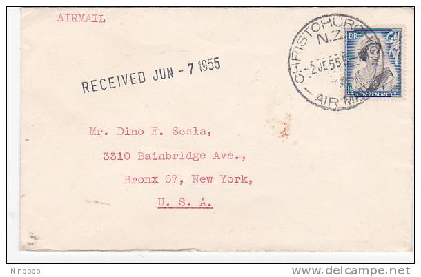 New Zealand 1955  Air Mail Cover Sent To USA - Corréo Aéreo