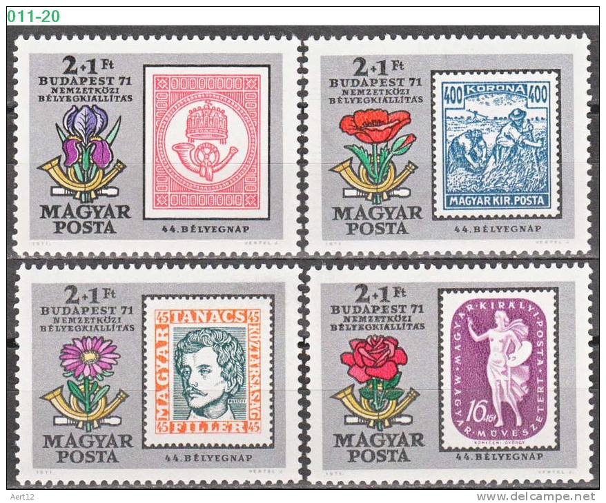 HUNGARY, 1971, 1st Hungarian Postage Stamps, Philatelic Exhibition, Stamp On Stamp, Flower, Sc/Mi B289-B292 / 2684A-87A - Unused Stamps