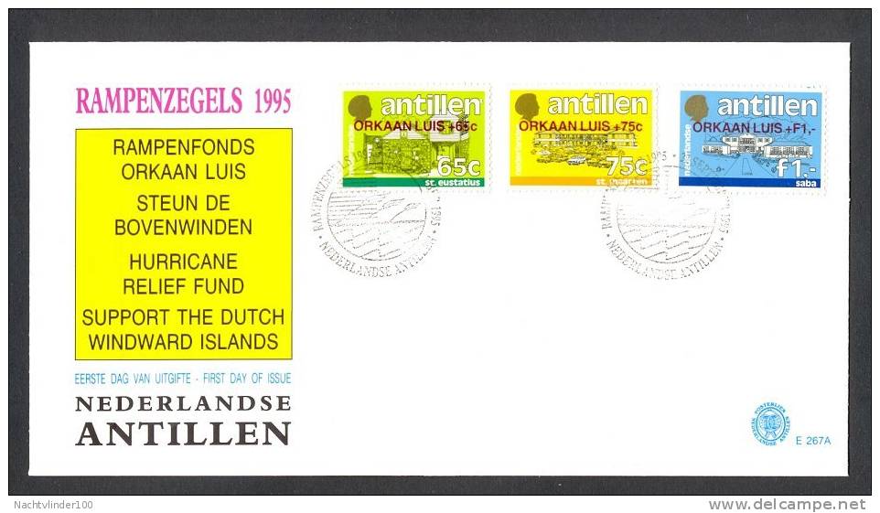 Miv267Afb E267A ARCHEOLOGIE RAMPZEGELS ORKAAN LUIS HURRICANE ARCHEOLOGY EXTREME WEATHER NEDERLANDSE ANTILLEN 1995 FDC - Archeologie