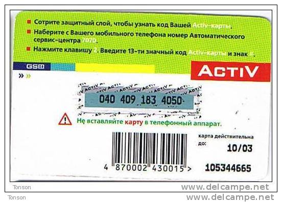 Kazakhstan, KZ-ACT-001_0310, 10 Units, Activ, Surfer, 2 Scans.   Expiry 10/03. - Kazachstan