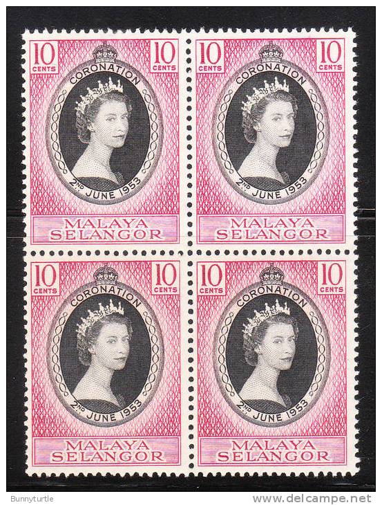 Malaya Selangor 1953 Coronation Issue Blk 4 MNH - Selangor