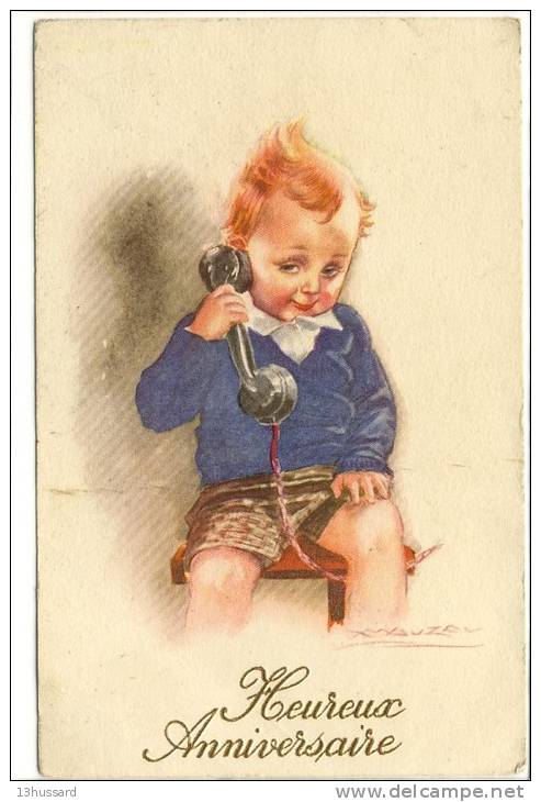 Carte Postale Ancienne Illustrateur Mauzan - Heureux Anniversaire - Enfant Au Téléphone - Mauzan, L.A.
