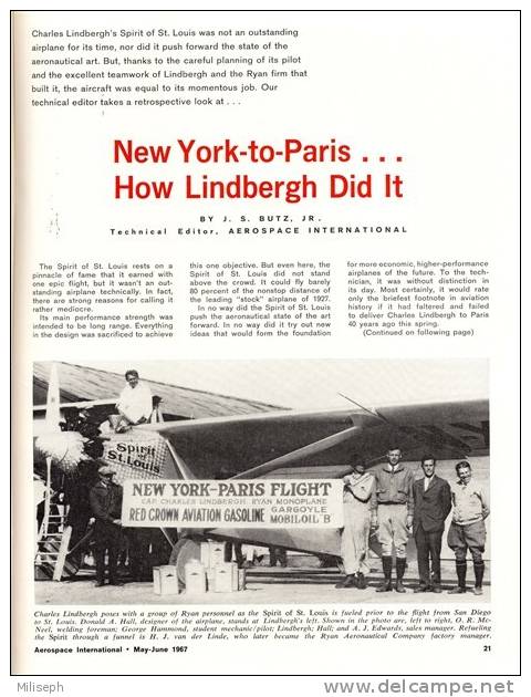 Magazine AEROSPACE INTERNATIONAL - MAY / JUNE 1967-  Avions - Hélicoptères - PARIS AIR SHOW - In The Spirit Of LINDBERGH - Fliegerei