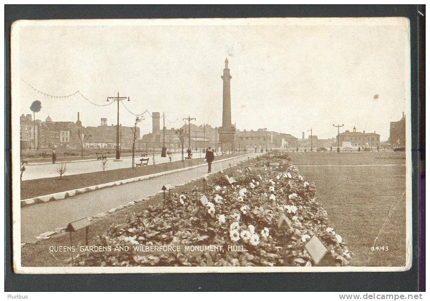 QUEENS GARDEN  AND MONUMENT   ,  HULL   , OLD POSTCARD , O - Hull