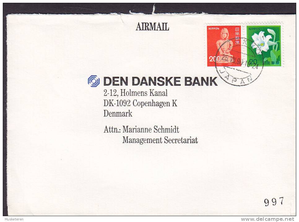 Japan Airmail TOKYO 1990 Cover Brief To DEN DANSKE BANK Denmark - Poste Aérienne