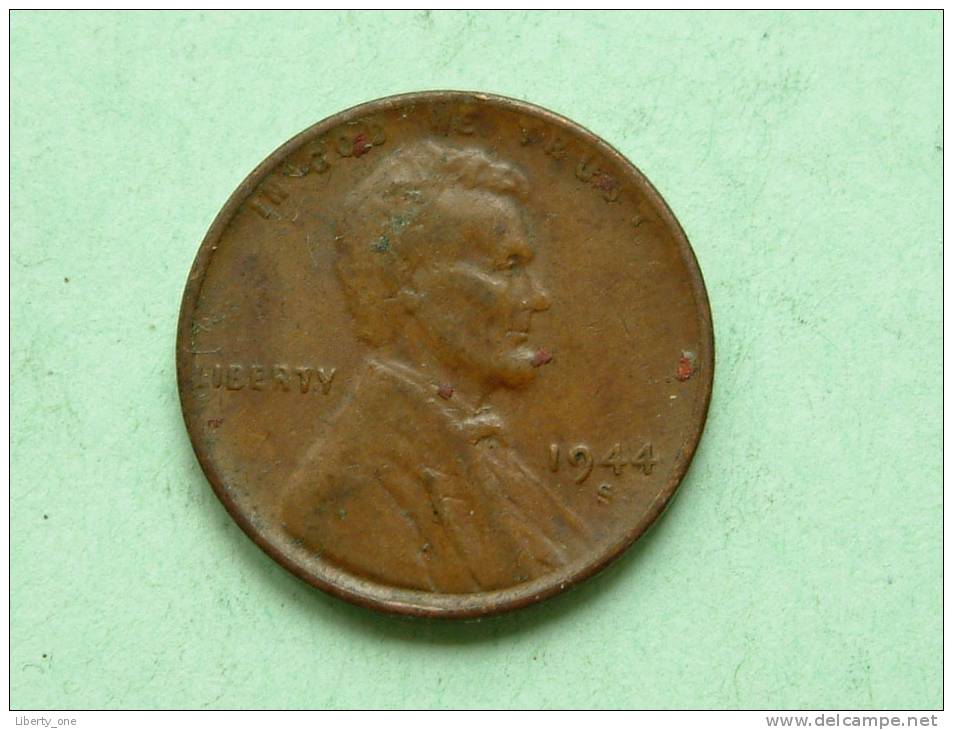 1944 S - One Cent / KM A132 ( Uncleaned - For Grade, Please See Photo ) ! - 1909-1958: Lincoln, Wheat Ears Reverse