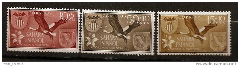 Sahara Espagnol 1958 N° 133 / 5 ** Oiseaux, Innondation, Valence, Cigogne, Villa Cisneros, Chauve-souris - Spanische Sahara