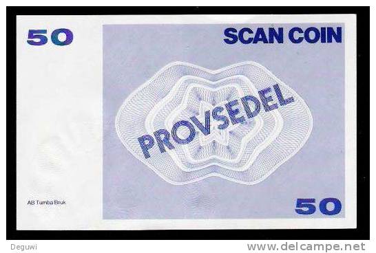 Test Note "SCANCOIN - AB TUMBA" Testnote, 50 Units, Beids. Druck, RRRRR, UNC -, Provsedel 130 X 82 Mm, Type A - Sweden