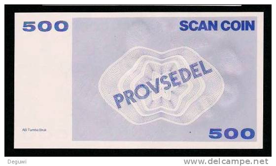 Test Note "SCANCOIN - AB TUMBA", 500 Units, Beids. Druck, RRRRR, UNC, Provsedel 150 X 82 Mm, Typ A - Sweden