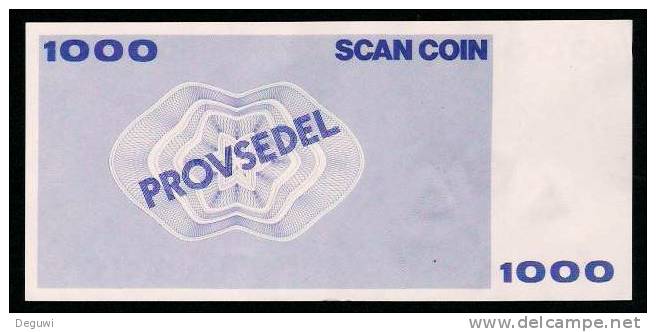 Test Note "SCANCOIN - AB TUMBA", 1000 Units, Beids. Druck, RRRRR, UNC, Provsedel 180 X 83 Mm, Typ A - Suède