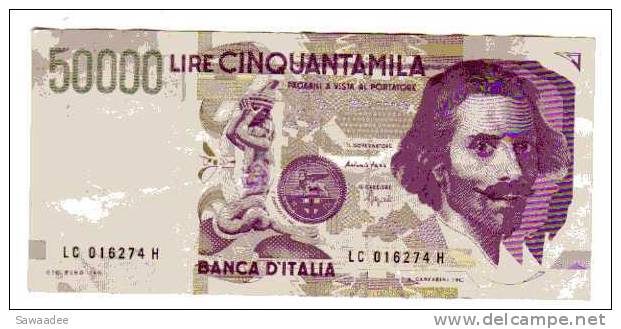 BILLET ITALIE - P.116 - 50000 LIRE - 1992 - BERNINI - STATUE EQUESTRE - CHIFFRE EN VERT - 50000 Lire