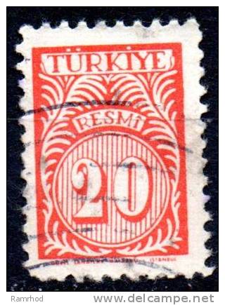 TURKEY 1957 Official -   20k. - Red  FU - Timbres De Service