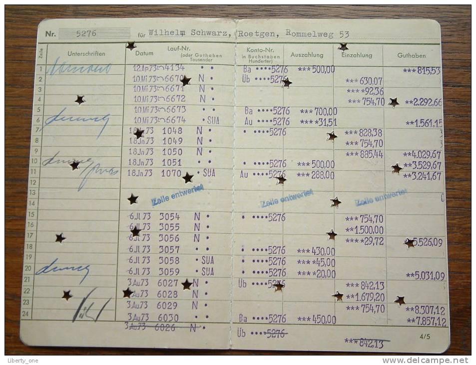 KREISSPARKASSENBUCH Nr. 5276 / Schwarz Wilhelm Roetgen (?) - 1972/73 ( For Details See Photo ) !! - Unclassified