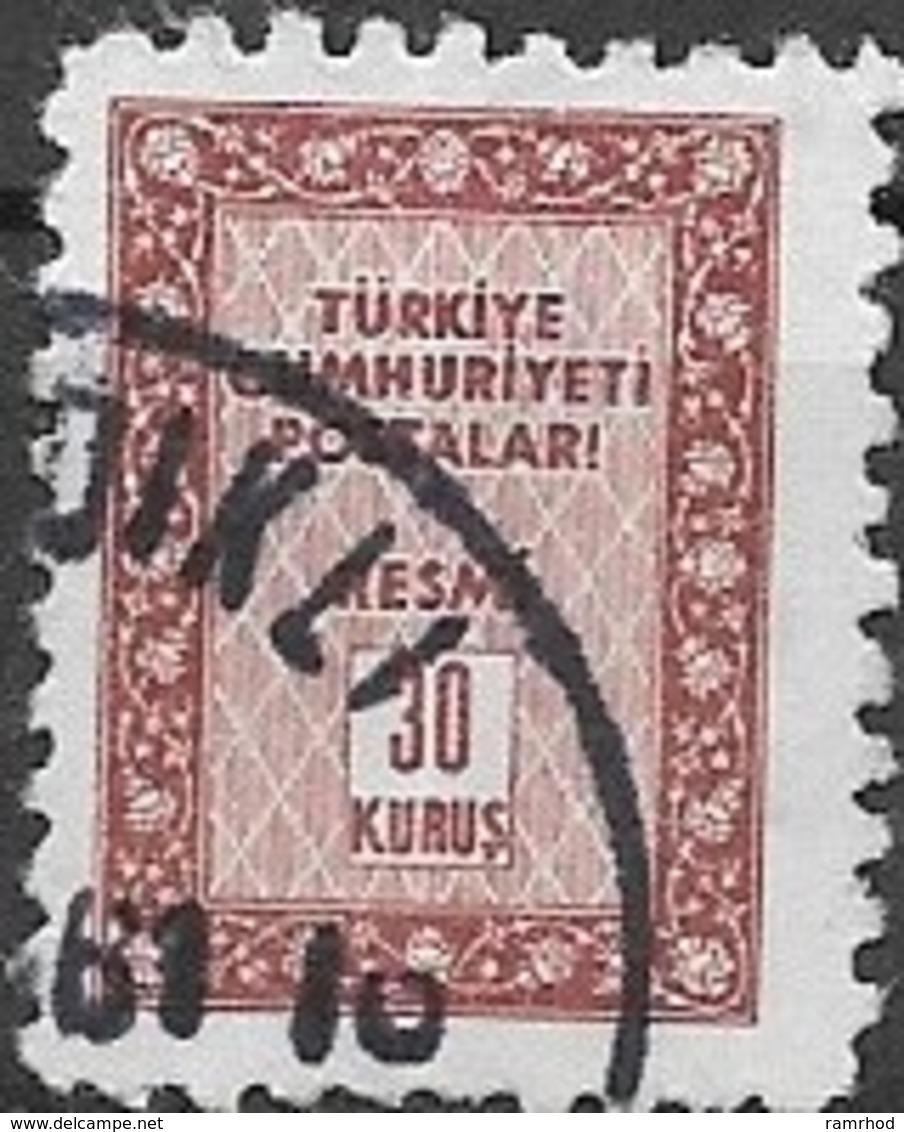 TURKEY 1960 Official - 30k. - Brown  FU - Francobolli Di Servizio