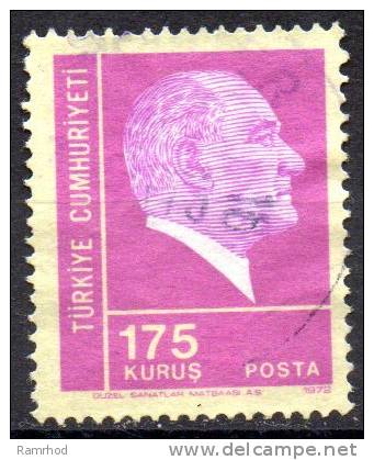 TURKEY 1972 Kemal Ataturk - 175k. - Purple On Yellow FU - Oblitérés