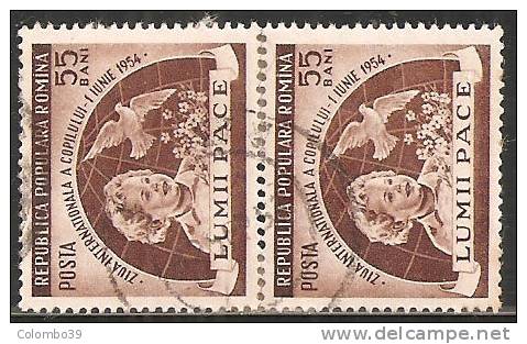 Romania 1954 Usato - Mi.1473  Yv.1346  Coppia - Gebraucht