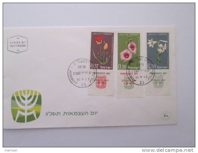 ISRAEL1963 INDEPENDANCE DAY FLOWERS FDC - Lettres & Documents