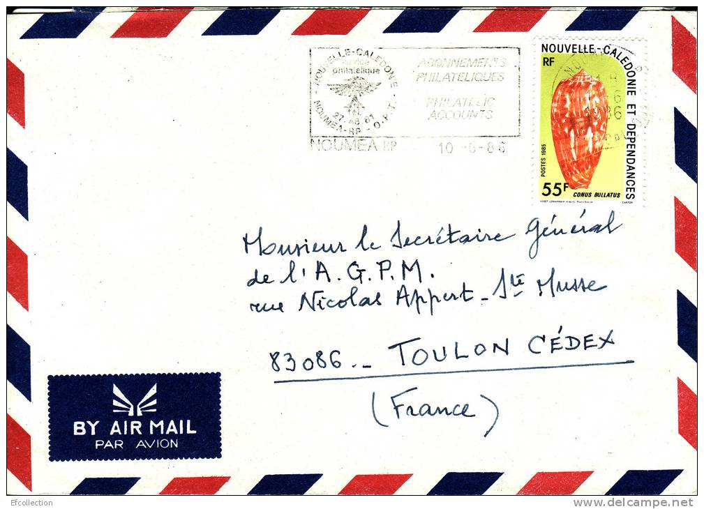 NOUVELLE CALEDONIE NOUMEA FLAMME SERVICE PHILATELIQUE NOUMEA R.P. O.P.T STAMP TIMBRE COQUILLAGE LETTRE AVION MARCOPHILIE - Brieven En Documenten