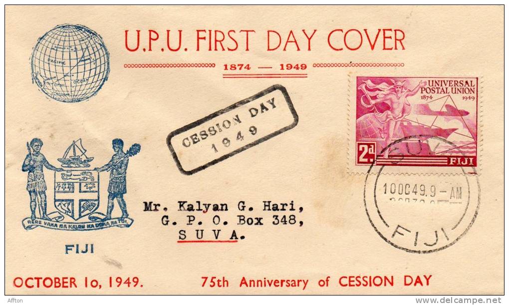 Fiji 1949 FDC UPU Cession Day Cover - Fiji (...-1970)