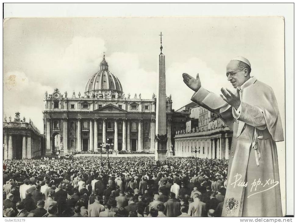 ITALY  - LAZIO - ROME - SAINT PETER SQUARE + POPE PIUS XII IMAGE  - SHINING - NEW UNUSED PHOTO NO. 199  RE113 - - San Pietro