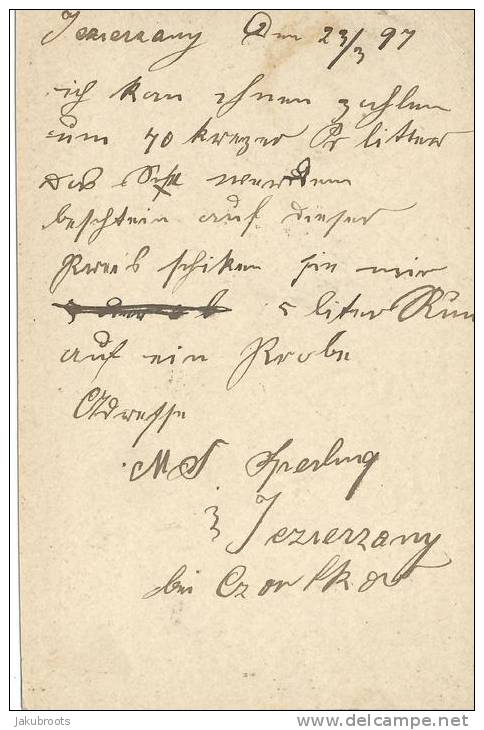 1897.AUSTRIAN OCCUPATION  STATIONARY CARD. JEZIERZANY / CZORTKOW --LEIPNIK. - Briefe U. Dokumente