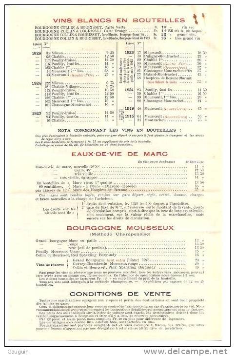 VINS Du MACONNAIS &amp; BEAUJOLAIS / EAUX DE VIE - CRECHES Près MACON - Ets H.COLLIN &amp; L.BOURISSET / Vignoble - Tari - Invoices