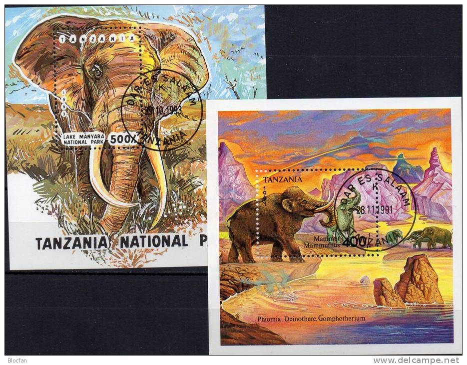 Africa Naturschutz Elefanten 1991 Tansania Block 164+Bl.228 O 10€ WWF Nationalpark Fauna Blocs Mammut Sheets Bf Tanzanie - Nature
