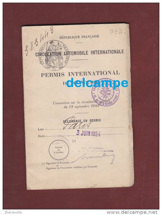 - Permis International De Conduire - 1954 - Cachet Du Touring Club De France - Autres & Non Classés